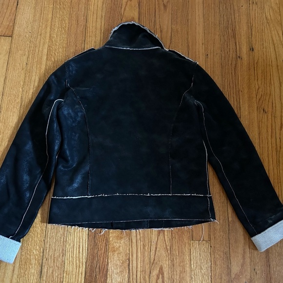 Splendid Sz S Black Bonded French Terry Faux Leather Moto Jacket Biker - Picture 11 of 11
